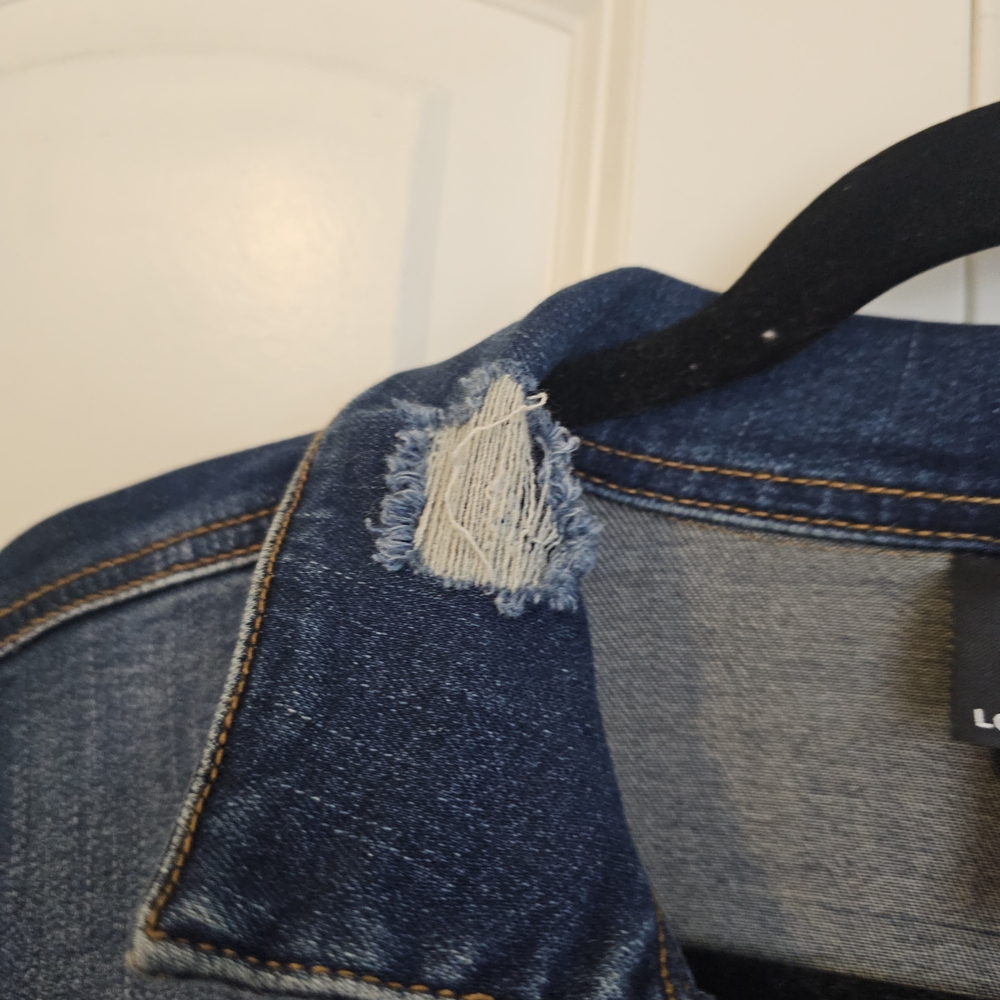 Love & Legend Distressed Dark Blue Denim Jean  Jacket SZ 14 - Picture 6 of 14